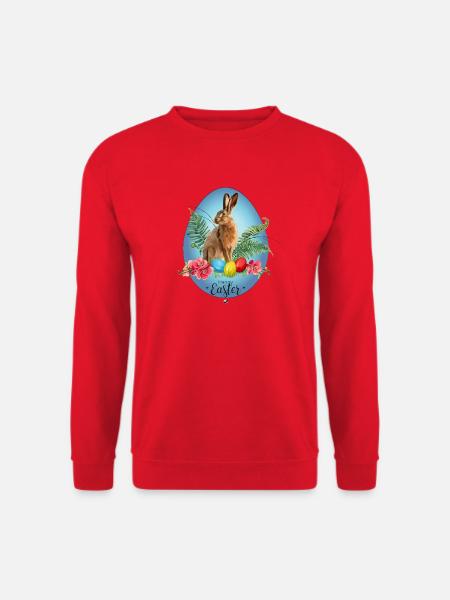 Hase, Ostereier und Kirschblüten Abbildung - Unisex Pullover - Rot
