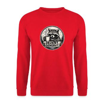 Dezent Genervt Waschbär Kaffee - Unisex Pullover - Rot - Vorne - Alina (178cm) & Michal (187cm)