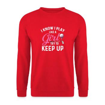 Play Like A Girl Golf Women Fairway - Unisex Sweatshirt - red - Front - Alina (178cm) & Michal (187cm)