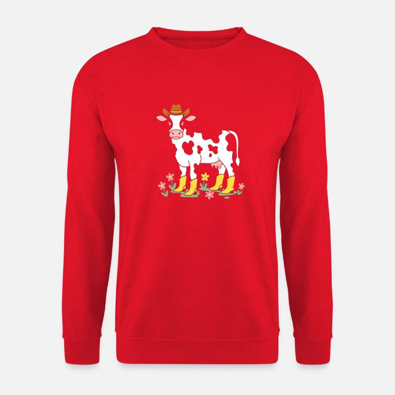 Kuh im Cowboy Stil mit Stiefeln - Unisex Pullover - Rot