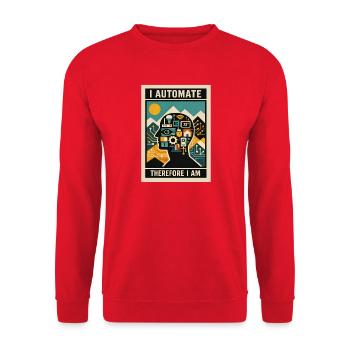 Ich automatisiere | Smart Home Technik - Unisex Pullover - Rot - Vorne - Alina (178cm) & Michal (187cm)