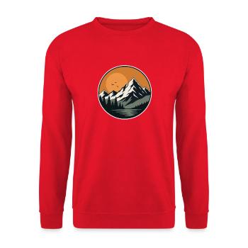 Gebirgslandschaft im Sonnenuntergang - Unisex Pullover - Rot - Vorne - Alina (178cm) & Michal (187cm)