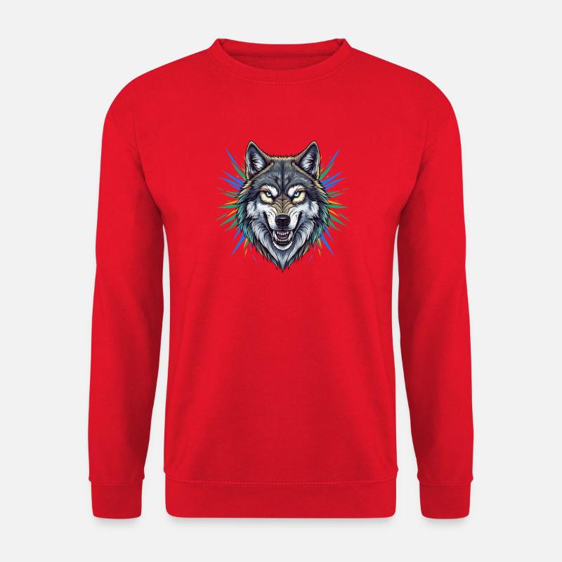 Wolfskopf mit bunten Strahlen - Unisex Pullover - Rot