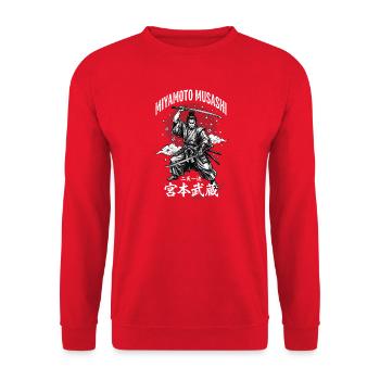 Miyamoto Musashi Samurai Motiv - Unisex Pullover - Rot - Vorne - Alina (178cm) & Michal (187cm)