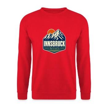 Innsbruck Nordkette Tirol Mountain Travel Souvenir - Unisex Pullover - Rot - Vorne - Alina (178cm) & Michal (187cm)