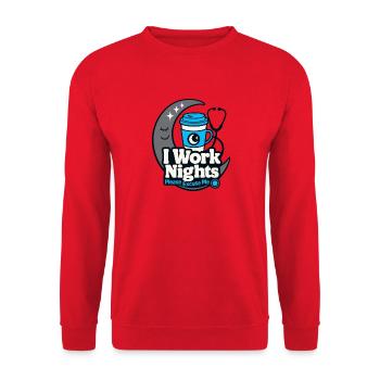 Night Shift Nurse I Work Nights Please Excuse Me - Unisex Pullover - Rot - Vorne - Alina (178cm) & Michal (187cm)