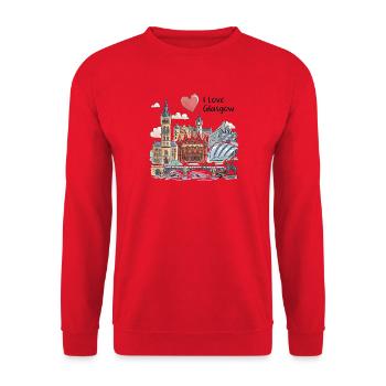 Ich liebe Glasgow Skyline Aquarell - Unisex Pullover - Rot - Vorne - Alina (178cm) & Michal (187cm)