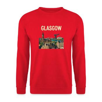Glasgow Cityscape Vintage-Illustration - Unisex Pullover - Rot - Vorne - Alina (178cm) & Michal (187cm)