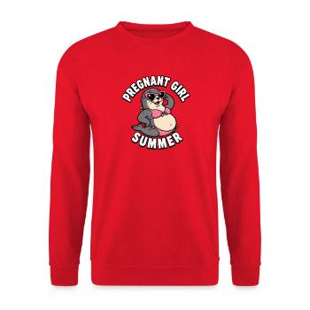 Schwangeres Mädchen, Sommer, Strand, Robbe, lustig - Unisex Pullover - Rot - Vorne - Alina (178cm) & Michal (187cm)