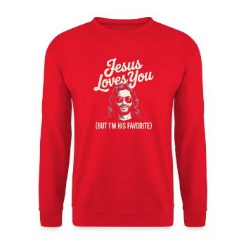 Jesus Loves You His Favorite - Unisex Sweatshirt - red - Front - Alina (178cm) & Michal (187cm)