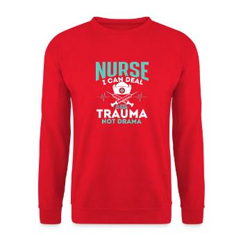 Krankenschwester, ich kann mit Trauma umgehen - Unisex Pullover - Rot - Vorne - Alina (178cm) & Michal (187cm)