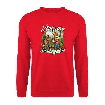Kleingarten Gartenkönig Gartenzwerg Blumenbeet - Unisex Pullover - Rot - Vorne - Alina (178cm) & Michal (187cm)
