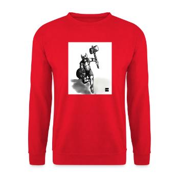 Wikingerkrieger mit Hammer auf dem Marsch - Unisex Pullover - Rot - Vorne - Alina (178cm) & Michal (187cm)