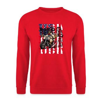 US Chicken Motorcycle trop libre pour s’en soucier plus drôle - Sweat-shirt Unisexe - rouge - Devant - Alina (178cm) & Michal (187cm)