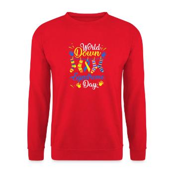 Welt-Down-Syndrom-Tag Socken - Unisex Pullover - Rot - Vorne - Alina (178cm) & Michal (187cm)