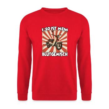 Geschenk für Simson-Fans, Ostalgie Fan - Unisex Pullover - Rot - Vorne - Alina (178cm) & Michal (187cm)