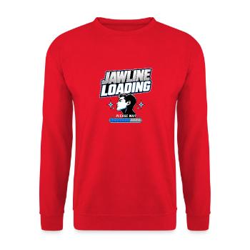 Funny Gen Z Terms, Jawline Loading Please Wait - Unisex Pullover - Rot - Vorne - Alina (178cm) & Michal (187cm)