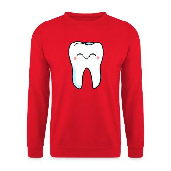 Smiling Tooth Cartoon Charm - Unisex Sweatshirt - red - Front - Alina (178cm) & Michal (187cm)