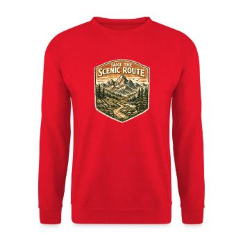 Aventure de randonnée vintage sur la Route Panoramique - Sweat-shirt Unisexe - rouge - Devant - Alina (178cm) & Michal (187cm)