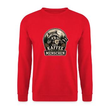 Erst Kaffee Dann Menschen - Unisex Pullover - Rot - Vorne - Alina (178cm) & Michal (187cm)