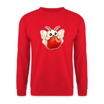 Cute Moth Cartoon Strawberry Summer Design - Unisex Sweatshirt - red - Front - Alina (178cm) & Michal (187cm)