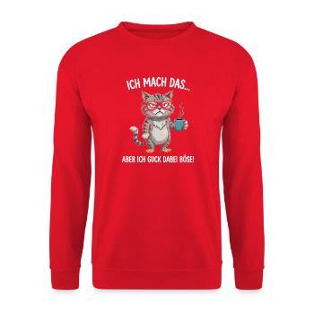 Grimmige Kaffee-Katze - Unisex Pullover - Rot - Vorne - Alina (178cm) & Michal (187cm)
