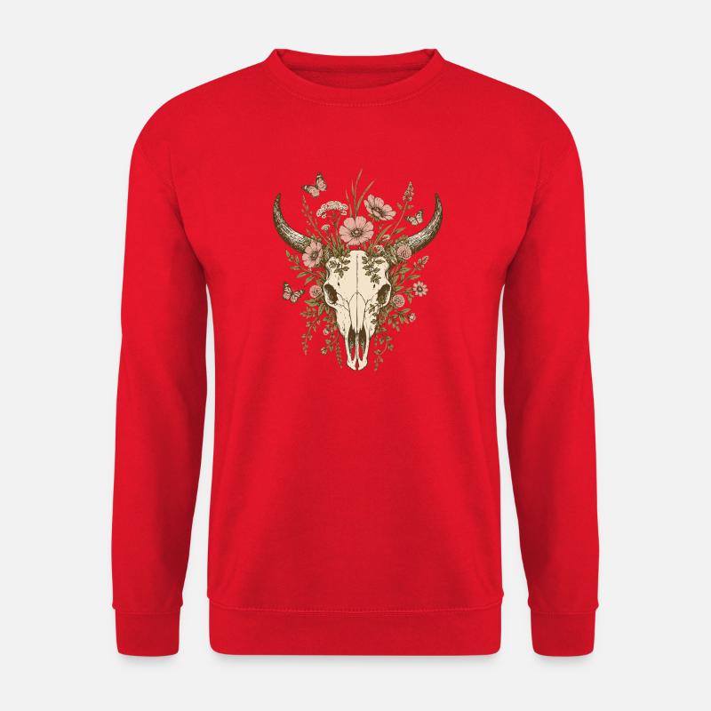 Floraler Longhorn-Schädel - Unisex Pullover - Rot