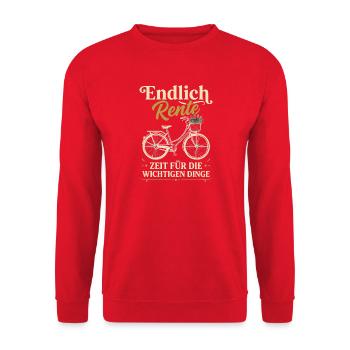 Endlich Rente Zeit Für Die Wichtigen Dinge Radfahr - Unisex Pullover - Rot - Vorne - Alina (178cm) & Michal (187cm)
