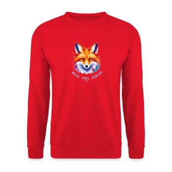 Wild Frei Schlau Fuchs Design – Polygon Fox Motiv  - Unisex Pullover - Rot - Vorne - Alina (178cm) & Michal (187cm)