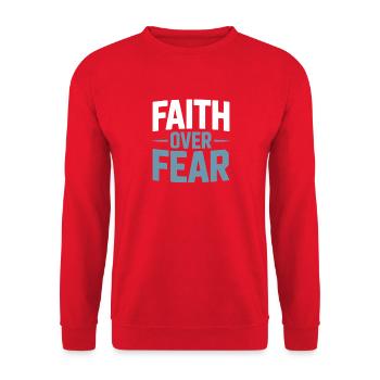 Faith Faith Over Fear Jesus God Bible Verse Church - Unisex Sweatshirt - red - Front - Alina (178cm) & Michal (187cm)