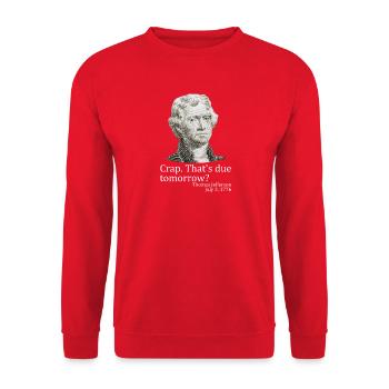 Mince, c’est à rendre demain, Jefferson, le 4 juillet - Sweat-shirt Unisexe - rouge - Devant - Alina (178cm) & Michal (187cm)