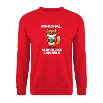Ich Mach Das Aber Ich Guck Dabei Fuchs - Unisex Pullover - Rot - Vorne - Alina (178cm) & Michal (187cm)