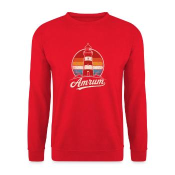 Amrum Leuchtturm Retro Streifen - Unisex Pullover - Rot - Vorne - Alina (178cm) & Michal (187cm)