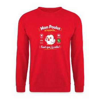 Mon Poulet m'appelle Faut que j'y aille - Sweat-shirt Unisexe - rouge - Devant - Alina (178cm) & Michal (187cm)