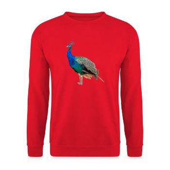 Paon bleu, naturel, photographie - Sweat-shirt Unisexe - rouge - Devant - Alina (178cm) & Michal (187cm)