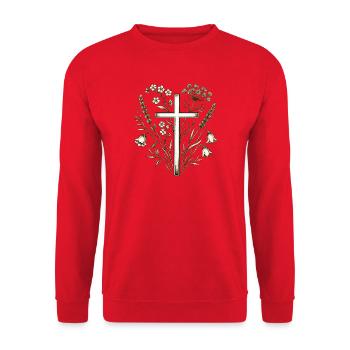 Floral Cross - Unisex Sweatshirt - red - Front - Alina (178cm) & Michal (187cm)