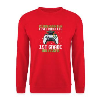 Kindergarten Level Complete 1st Unlocked - Unisex Sweatshirt - red - Front - Alina (178cm) & Michal (187cm)