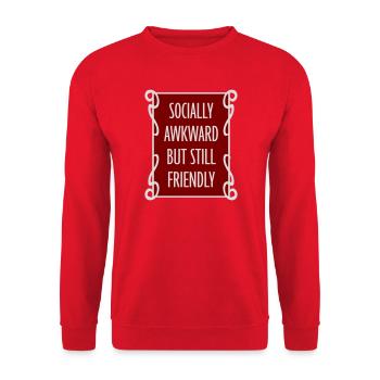Socially Awkward But Still Friendly Lustig Spruch - Unisex Pullover - Rot - Vorne - Alina (178cm) & Michal (187cm)