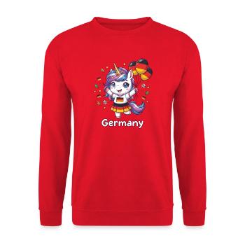 Kawaii Deutschland-Einhorn - Unisex Pullover - Rot - Vorne - Alina (178cm) & Michal (187cm)