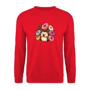 Igel im Donut-Überfluss - Unisex Pullover - Rot - Vorne - Alina (178cm) & Michal (187cm)