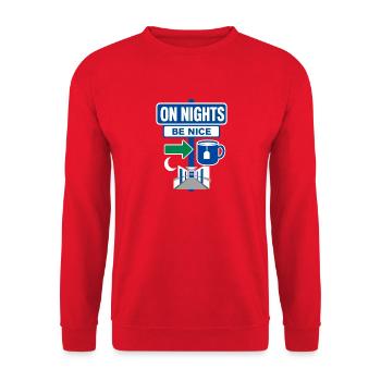 Humour de nuit pour l’infirmier de nuit de Be Nice - Sweat-shirt Unisexe - rouge - Devant - Alina (178cm) & Michal (187cm)