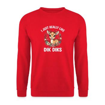 Ich liebe Dikdiks einfach - Unisex Pullover - Rot - Vorne - Alina (178cm) & Michal (187cm)