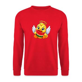Süße Ente Engel Cartoon mit Donut - Unisex Pullover - Rot - Vorne - Alina (178cm) & Michal (187cm)
