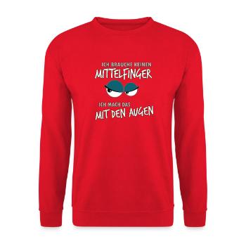 Ich brauche keinen Mittelfinger Humor - Unisex Pullover - Rot - Vorne - Alina (178cm) & Michal (187cm)