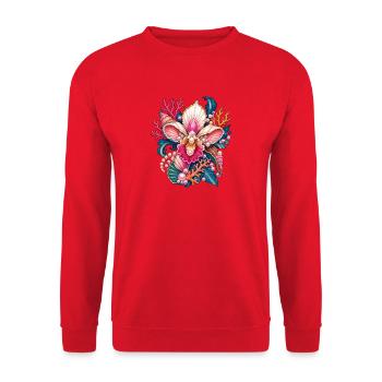 Meerorchidee Neon Glanz - Unisex Pullover - Rot - Vorne - Alina (178cm) & Michal (187cm)