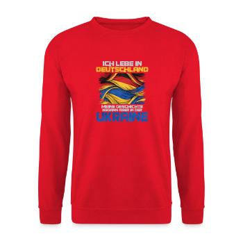 Deutschland liebt Ukraine Flagge - Unisex Pullover - Rot - Vorne - Alina (178cm) & Michal (187cm)