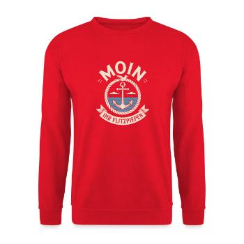 Moin Ihr Flitzpiepen Norddeutsch Hamburg Büro Moin - Unisex Pullover - Rot - Vorne - Alina (178cm) & Michal (187cm)