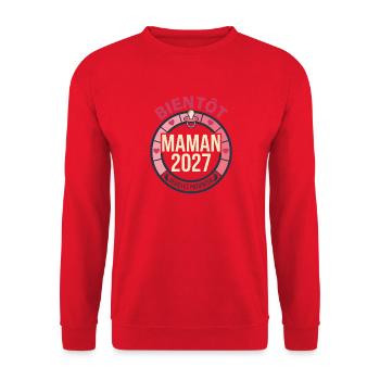 Bientôt Maman 2027 Cadeau Grossesse - Sweat-shirt Unisexe - rouge - Devant - Alina (178cm) & Michal (187cm)