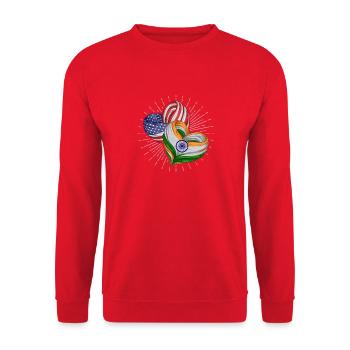Freundschaft zwischen den USA und Indien - Unisex Pullover - Rot - Vorne - Alina (178cm) & Michal (187cm)