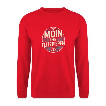 Moin Ihr Flitzpiepen Norddeutsch Hamburg Büro Moin - Unisex Pullover - Rot - Vorne - Alina (178cm) & Michal (187cm)